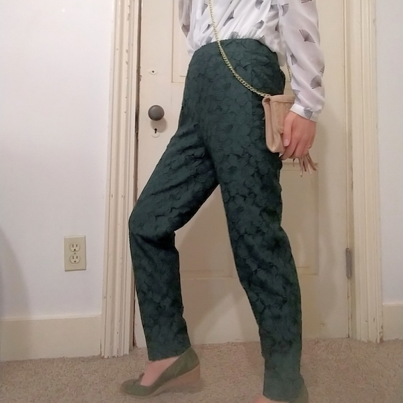 Dark green lace xs 0 J. Crew pull-on high-waisted work casual easy pull on pants - Picture 3 of 5